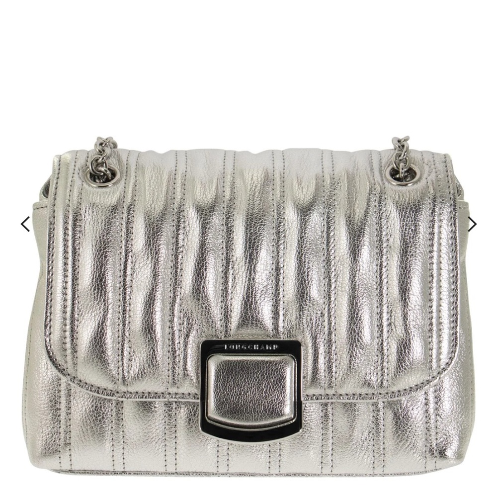 Longchamp Silver Small Brioche Quilted Crossbody Bag